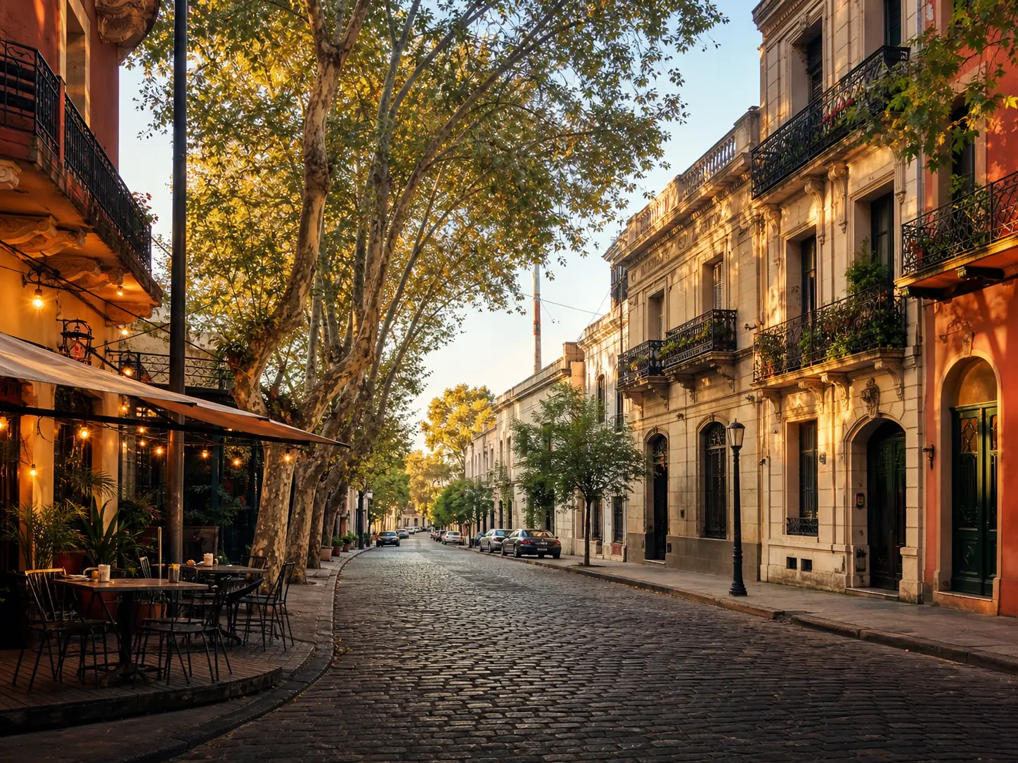 Calle colorida de Buenos Aires con un café